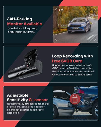NEXIO M550MAX 4K Triple Channel Dash Cam | Front 4K + Interior 1080P + Rear 1080P | Wi-Fi 6 | GPS | IR Night Vision | 64GB Included