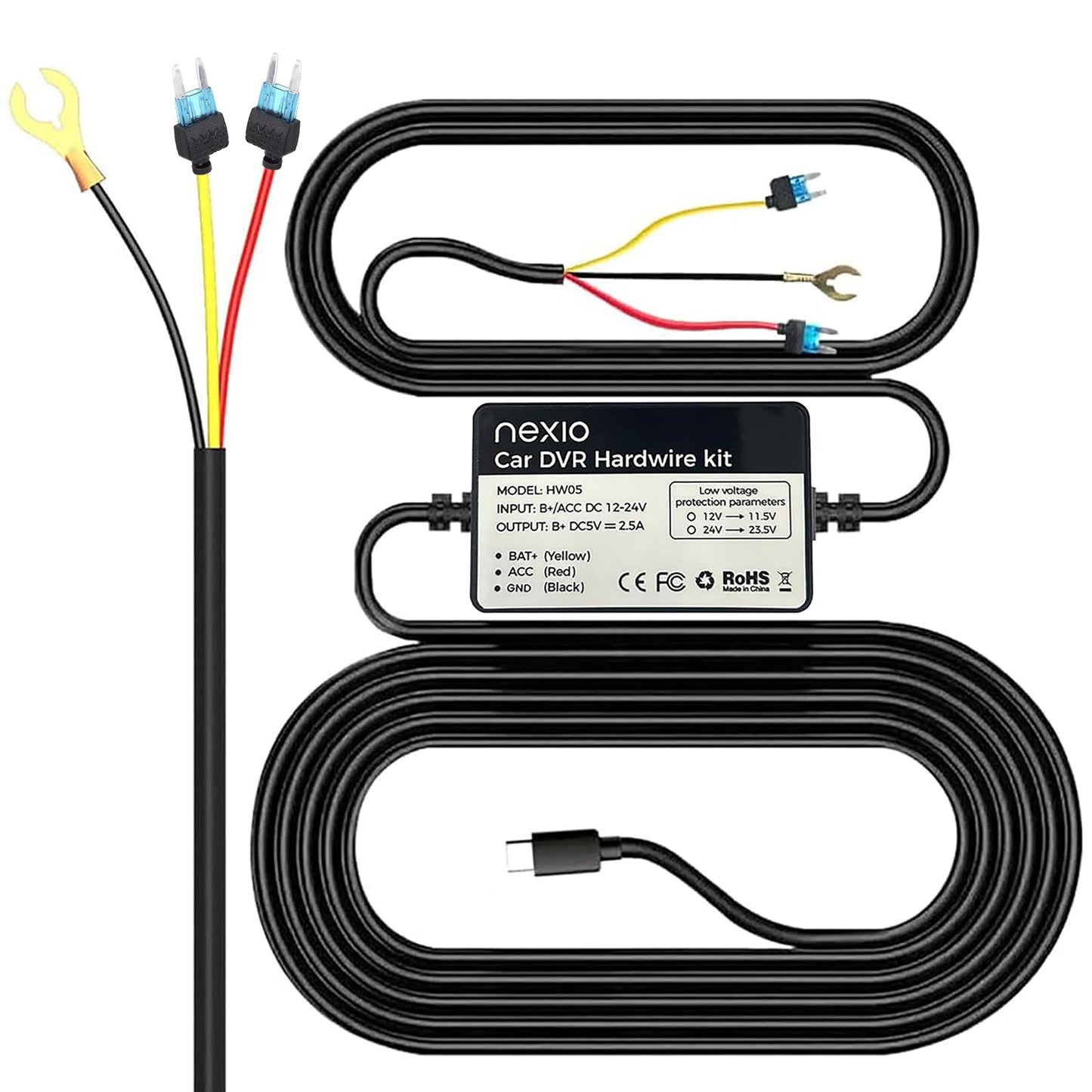 Multi fuse 3-Lead ACC Hardwire Kit Mini-USB Port for N5Pro Dash Cam