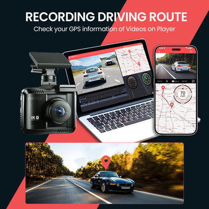 NEXIO N5Pro 2CH Dash Cam 4K with Super Night Vision 24H Parking Mode, Loop Recording Easy to Install, Black